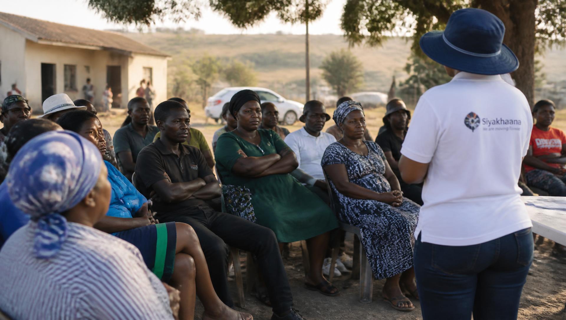 Community members meeting with a development facilitator in a rural village