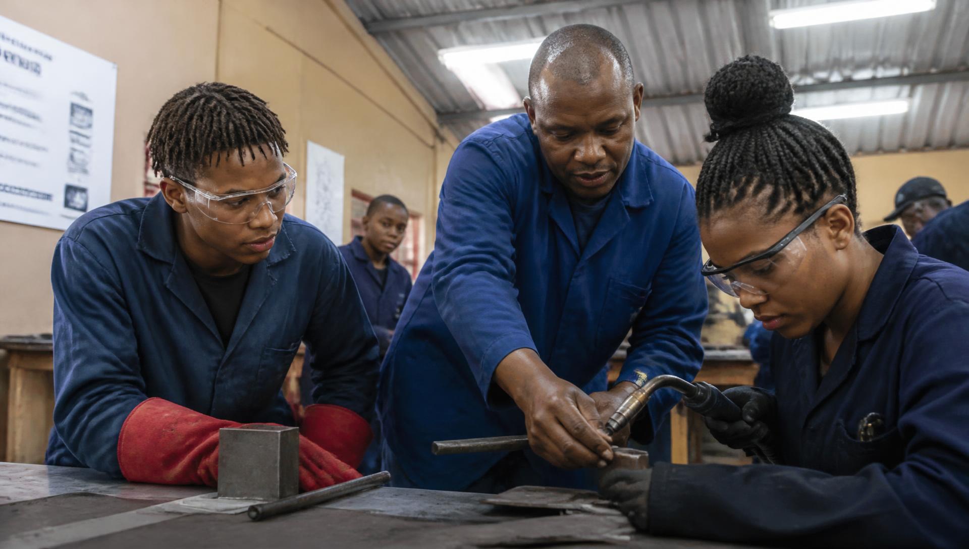 Learners receiving artisan training in a community skills centre